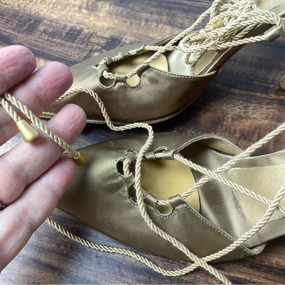 BCBGMaxAzria Gold Textile and Leather Lace Up Foot to Ankle Size 7.5 B - Picture 9 of 16